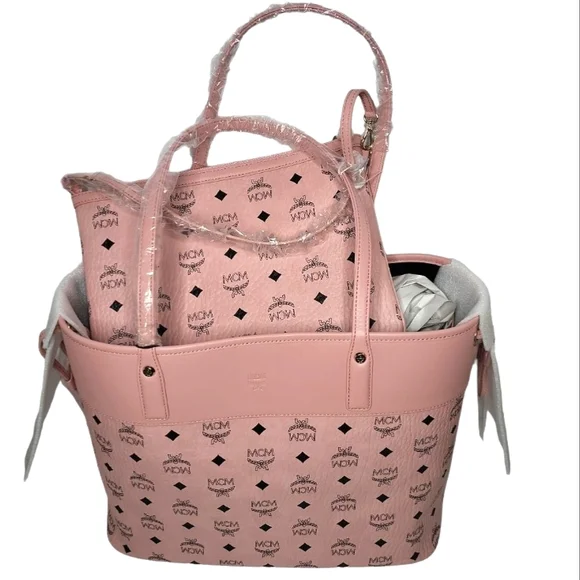 🔥SOLD🔥 🆕️🪷MCM🪷 MDSoft Pink Aren Shopper Tote Bag w/ Matching Pouch Clutch - Picture 6 of 17